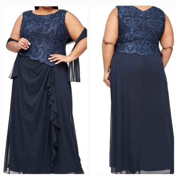 Alex Evenings Dresses & Skirts - 311. Alex Evenings Elegant Navy Blue Lace Evening Dress